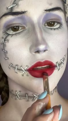 Sally Stiches🧵🪡 #makeup #halloween #nightmarebeforechristmas #sfx - YouTube Stitches Makeup Halloween, Sally Skellington Makeup, Sally Makeup, Sally Skellington, 2024 Halloween, Nightmare Before Christmas, Halloween Makeup, 15 Minutes, Halloween Costumes