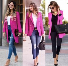 Blazer Outfits For Women Classy, Pink Coat Outfit, Pink Blazer Outfit, Look Jean, Elegante Casual, Girls Style, Casual Chic Outfit, Looks Chic