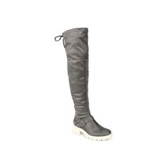 Journee Collection-Salisa Extra Wide Calf Over-the-Knee Boot Part stylish, part sporty, the Salisa extra wide calf over-the-knee boot from Journee Collection garners attention. Built on a contrasting sole, this thigh high boot is accented with a sleek buckle detail at the ankle and a tie-detail at the topline. Click here for Boot Measuring Guide. Click here to shop more wide calf boot styles! Extra Wide Calf Boots, Womens Thigh High Boots, Knee Boot, Wide Calf Boots, Wide Calf, Journee Collection, Thigh High Boots, Thigh High, Over The Knee Boots