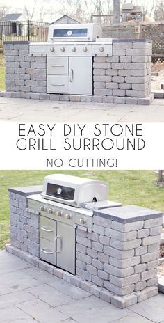 an outdoor grill made out of bricks with the words easy diy stone grill surround no cutting