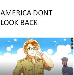 an anime character is talking on his cell phone with the caption america don't look back