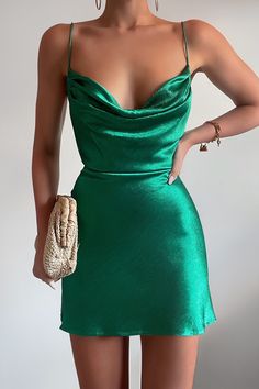 From casual day looks to glamorous evening ensembles,
 we've got you covered with the latest trends and timeless classics. Emerald Green Homecoming Dresses, Vibrant Fashion, Satin Gowns, Green Homecoming Dresses, Story Board, Custom Size Dresses, Cowl Neckline, Formal Outfit, Swag Outfits