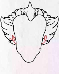 a drawing of an angel's head with red eyes