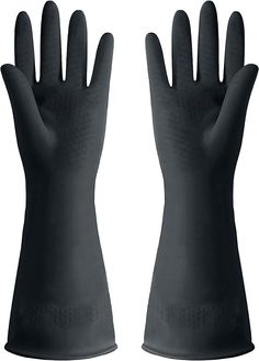 pair of black rubber gloves on white background