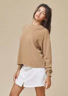 Cropped Long Sleeve Tee Retro Cotton Cropped T-shirt With Relaxed Fit, Long Sleeve Washed Relaxed Fit T-shirt, Ribbed Long Sleeve Relaxed T-shirt, Green Relaxed Fit Cropped T-shirt, Relaxed Fit Washed Cotton Cropped T-shirt, Cropped Crewneck, Comfy Chic, Organic Cotton Fabric, Band Tees