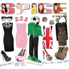 there are many different types of clothes and shoes on this page with the words spice