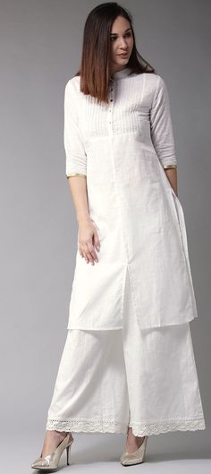 Casual White and Off White color Tunic with Bottom in Cotton fabric with Thread work : 1598643 Elegant White Linen Kurta, White Linen Straight Kurta, White Cotton Straight Kurta, White Straight Cotton Kurta, Elegant White Kurta For Spring, Elegant White Spring Kurta, Elegant White Kurta For Summer, Salwar Suit Designs, White Kurta