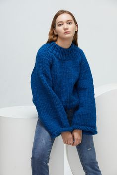 "Unique pullover sweater for coming fall/ winter. Feastures: * Oversize looking * Turtleneck collar * Drop-shoulder sleeves with wide sleeve opening * 100% pure Australian wool yarn - super chunky yarn - soft and cozy Size: S(us 0-4) M(us 6-8) L(us 10-12)XL (14-16). Pls. let me know your size when you make an order. Color: Camel - pls. see options for other colors. Measurements: Size S/M: Chest - 48\"(122cm) Length - 19\" (48cm) Size L/XL: Chest - 52\"(132cm) Length - 21\" (53cm) If you want it Super Chunky Yarn, Oversize Women, Wool Turtleneck, Cable Knit Cardigan, Hand Knitted Sweaters, Pullover Sweater Women, Cool Sweaters, Wide Sleeves, Chunky Yarn