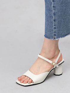 Editor's NotesContemporary designer brand Amellie puts a modern spin on vintage influences to instantly elevate your wardrobe- Geometric heel- Buckle strap- Open toeMeasurement (inch)- Size: KR225mm(US5.5) - KR250mm(US8)- Heel height: 2.4 in- Fits true to sizeComposition & Care- Cowhide  Synthetic Sole- Avoid direct sunlight  sources of heat/water  and color transfer Designer- Made in Korea- by Amellie Classic Summer Block Heels With Heel Strap, Classic Block Heels With Heel Strap For Spring, Classic Ankle Strap Block Heels For Summer, Elegant Open Toe Block Heels With Buckle Closure, Block Heels With Single Toe Strap For Spring Formal, Elegant Block Heels With Single Toe Strap For Evening, Elegant Evening Block Heels With Single Toe Strap, Elegant Open Toe Block Heels With Sculpted Heel, Elegant Ankle Strap Block Heels