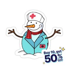 a snowman with a red cross on his hat and scarf