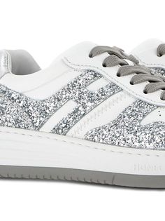 Hogan glitter-embellished Leather Sneakers - Farfetch Jogging Shoes, Hogan Sneakers, Glitter Sneakers, Luxury Designer Handbags, Brown Sneakers, Sneakers Blue, Sneakers Grey, Feature Light, Sneaker Brands