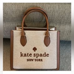 Kate Spade Kf509 Ellie Small Canvas Tote Crossbody Warm Gingerbread Kate Spade Brown Rectangular Bag, Kate Spade Beige Rectangular Shoulder Bag, Kate Spade Brown Shoulder Bag For Errands, Kate Spade Beige Satchel For Shopping, Beige Kate Spade Satchel For Shopping, Kate Spade Beige Satchel For Daily Use, Beige Kate Spade Satchel For Daily Use, Daily Use Beige Kate Spade Satchel, Beige Kate Spade Shoulder Bag With Leather Handles