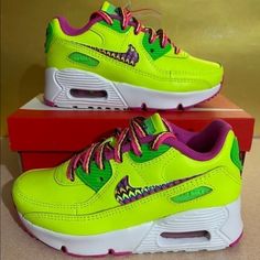 Nike Air Max 90 Leather - Cw5797-700 " Kids 3y Brand New With Box Playful Green Sneakers For Sports, Playful Green Low-top Sneakers, Green Non-slip Running Shoes With Round Toe, Green Non-slip Synthetic Sneakers, Playful Green Round Toe Sneakers, Yellow Synthetic Running Shoes With Air Max Cushioning, Yellow Non-slip Synthetic Sneakers, Playful Yellow Sneakers With Round Toe, Yellow Non-slip Sneakers For Streetwear