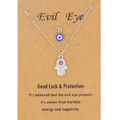 PRICES MAY VARY. The design of "evil eye"is inspired by the traditional Amulet of the Middle East, which represents the guardian. It is also known as the eye of Turkey, which means to protect and keep the bad things out. It is said that the evil eye can absorb the evil and jealousy of outsiders. 2pcs Necklace Set - One evil eye necklaces and one hamsa necklace, that can be worn individually or be layers. Adjustable Size - The evil eye necklace has 16.5''chain +2''extention chain, and the hamsa n Hamsa Symbol, Evil Eye Hand, Best Gift For Wife, Protection Jewelry, Hand Pendant, Bracelets With Meaning, Turkish Evil Eye, Dainty Choker, Hamsa Necklace