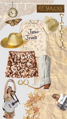 a collage of fashion items including boots, hat and purse