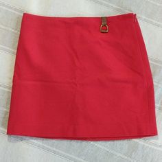 New, Never Worn. Ralph Lauren Blue Label Circa 2013 Darts Provide Fitted Silhouette. A Soft Wool Cashmere Outer With Silky Nylon Lining. Equestrian Detail, A Small Stirrup, Hangs From Waist. Ralph Lauren Skirts, Wool Skirts, Red Wool, Checks, Womens Skirt, Cashmere, Ralph Lauren, Wool, Red