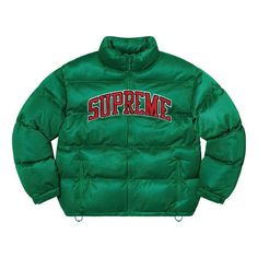 Supreme Mesh Jersey Puffer Jacket 'Green Red' SUP-SS23-057 Supreme Puffer Jacket, Green Down Puffer Jacket For Streetwear, Green Down Outerwear For Streetwear, Green Sporty Puffer Outerwear, Green Sporty Puffer Jacket For Streetwear, Sporty Green Puffer Outerwear, Green Puffer Jacket With Padded Collar For Streetwear, Sporty Green Long Sleeve Puffer Jacket, Sporty Green Long-sleeve Puffer Jacket