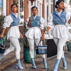 Looks Pinterest, Denim And Diamonds, Denim Vests, Fashion Attire, Fall Fashion Outfits, Looks Style, Denim Outfit, All White, Denim Top