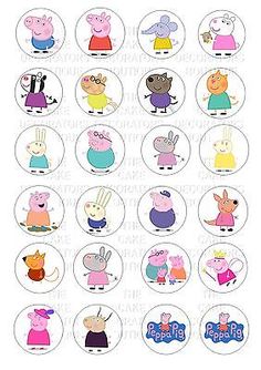 peppa pig stickers with different characters on them, all in different colors and sizes