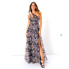 Lulus Beautiful! Garden Floral One-Shoulder Maxi Dress! Exclusive Glamour And Very Beautiful! So Feminine And So Classy! Size Large. Elegant Maxi Dress Classy Lulus, Evening Maxi Dress With Purple Floral Print, Purple Floral Print Maxi Dress For Date Night, Date Night Purple Floral Print Maxi Dress, Date Night Purple Floral Maxi Dress, Purple Floral Print Maxi Dress For Cocktail, Teal Green Dress, Embroidered Tunic Dress, Blue Maxi