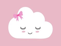 a white cloud with a pink bow on it's head, and eyes closed