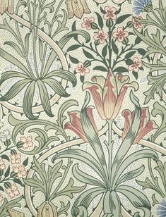 an intricately designed wallpaper with flowers and leaves