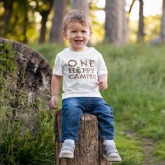 One Happy Camper Baby T-Shirt One Happy Camper, Birthday Design, Baby T Shirt, Happy Camper, Happy Campers, Baby Tshirts, Baby Boy Outfits, Kids Birthday, Boy Outfits