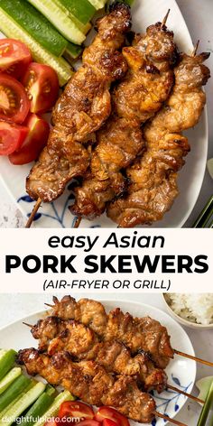 Pork Skewer Recipes, Airfryer Pork Belly Recipes, Ginger Recipes Dinner, Air Fryer Chinese Recipes, Cucumber Sticks, Asian Pork Recipes, Asian Grill, Pork Kabobs, Pork Skewers