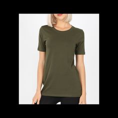 New Boutique Olive Short Sleeve Cozy T-Shirt Green Everyday Plain Tops, Everyday Plain Green Tops, Green Plain Tops For Everyday Wear, Everyday Khaki Crew Neck Top, Khaki Crew Neck T-shirt, Everyday Green Crew Neck Short Sleeve Top, Green Crew Neck Short Sleeve Top For Everyday, Green Crew Neck Short Sleeve Top, Trendy Everyday Khaki Tops