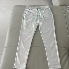 Metallic Women’s Pants Size Small Measurements In The Pictures Brand New! Never Worn! Trendy Stretch Silver Bottoms, Casual Silver Bottoms For Night Out, Ladies Trousers, Metallic Pants, Kids Pants, Kids Bottoms, Tapered Legs, Trousers Women, Metallic Silver