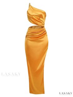 Elegant Hollow Out Midi Dress for Women Yellow Dresses, Cutout Maxi Dress, Elegant Maxi Dress, Split Skirt, Satin Maxi, Evening Outfits, Maxi Dress Evening, Floor Length Dresses, Boho Maxi Dress