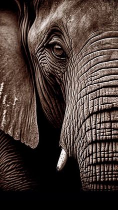 black and white photograph of an elephant's face