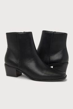 The Lulus Rayaa Black Low Ankle Booties will be the perfect addition to all your favorite fall ensembles! These essential boots are composed of smooth faux leather that shapes a single sole silhouette and a squared-toe upper that rises to an ankle-high shaft (with a 5.5"" zipper at the instep). A stacked, low block heel makes these boots comfortable as well as stylish! 1. 75" stacked block heel. Lightly cushioned insole. Rubber sole has nonskid markings. All Man Made Meterials. Imported. Lulus | Fall Moto Boots With Wide Calf And Square Toe, Fall Wide Calf Moto Boots With Square Toe, Fall Chelsea Boots With Stacked Heel And Square Toe, Sleek Medium Width Fall Boots, Classic Ankle-high Booties For Fall, Fitted Sleek Chelsea Boots For Fall, Sleek Fitted Chelsea Boots For Fall, Fall Moto Boots With Stacked Heel And Square Toe, Classic Square Toe Boots For Spring