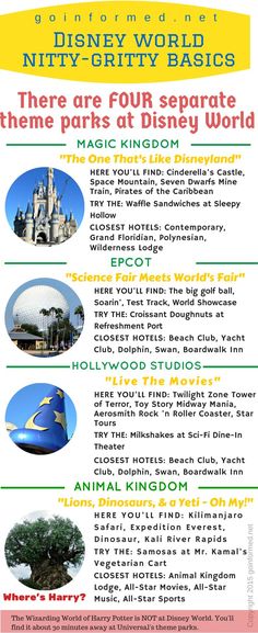 an advertisement for the disney world theme park in florida, with information about its attractions