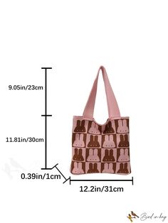 BirdinBag - Stylish Knitted Beach Bag with Spacious Single Shoulder Design for Women, featuring Adorable Cartoon Rabbit Pattern Casual Knitted Rectangular Shoulder Bag, Pink Knitted Bag For Daily Use, Pink Knitted Bags For Daily Use, Casual Pink Knitted Bag, Casual Knitted Square Shoulder Bag, Casual Square Knitted Shoulder Bag, Casual Crochet Travel Bag, Casual Knitted Crochet Travel Bag, Everyday Pink Knitted Shoulder Bag