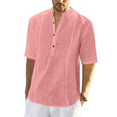 Buy 2 Get Extra 10% OFF Buy 4 Get Extra 15% OFF & FREE SHIPPING Refresh Your Look And Stay In Fashion! Linen Button closure 🌴Material: Skin-friendly Fabric from high-quality natural linen. Breathable fabric, feels very comfortable and soft. This short sleeve shirt is nicely stitched and detailed. 🌴Occasion: Suitable for any occasion in Summer spring and early fall. Great to wear for working in office, business, meeting with friends, party, vacation, travel, indoor and outdoor activities, picnic, school work, wedding, dating and other casual occasions. And it is also a good gift for your friends, boyfriend, lover, father or yourself. 🌴Feature: Simple and classic style, short sleeve shirts, regular fit, stylish design creates smart look. Comfortable and generous. Easy to pair with pan Solid Linen V-neck Shirt, Beach Linen Shirt With Buttons, Linen V-neck Shirt, Casual Short Sleeve Ramie Tops, Linen V-neck Shirt With Buttons, Casual Summer Ramie Shirt, Linen Vacation Tops With Placket, Working In Office, Blue Army