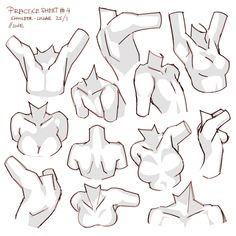 some drawings of different poses and body shapes for the character's head, shoulders, and chest