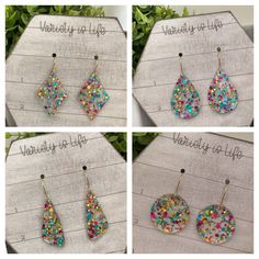 These sparkly teal, fuchsia and gold glitter dot laser cut acrylic earrings are so fun, lightweight and comfortable to wear.  They go with nearly everything and great for adding a splash of sparkle and color!  Perfect for summer, parties, celebrations.  The make a perfect gift for mom, sister, friends, etc.. Earrings are laser cut from 1/8" clear acrylic with the glitter dots embedded inside.  There may be areas that have more clear and/or more glitter due to this process.  **Due to the variatio Circle Bar, Gold Glitter Confetti, Confetti Dots, Glitter Confetti, Summer Earrings, Sister Friends, Laser Cut Acrylic, Earring Cards, Summer Parties