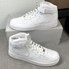 Mens Size 15 New With Box (Box Missing Top/Lid) Fast Shipping * 100% Authentic Products * Please View All Photos, Description And Details * We Offer The Best In Sporting Goods, Sneakers And More * Feel Free To Contact Us With Any Questions White Casual Nike Air Force 1 Fade-resistant, Nike Air Force Mid, White Nike High Tops, 15 Shoes, Shoes Nike Air Force, Custom Sneakers Diy, Cool Nikes, Nike Air Force 1 High, Nike High Tops