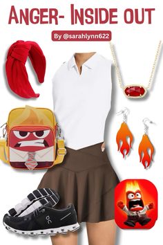 an image of a woman's outfit and accessories with the caption anger inside out