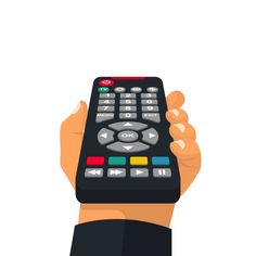 a person is holding a remote control in their left hand, with the other hand on top of it