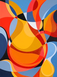 an abstract painting with red, yellow and blue colors