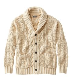 Men's Signature Cotton Fisherman Sweater, Shawl-Collar Cardigan | Sweaters at L.L.Bean Beige Pullover, Cable Cardigan, Shawl Collar Cardigan, Fisherman Sweater, Shawl Cardigan, Cable Knit Cardigan, Merino Wool Sweater, Beige Sweater, Fall Sweaters