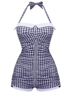 [Pre-Sale] Checked 1950s Halter Bowknot One-piece Swimsuit | Retro Stage Fame Clothes, Style Vert, Retro Stage, Vestidos Retro, Retro Swimwear, Retro Swimsuit, Standard Dress, Trendy Swimwear, Vintage Swimsuits