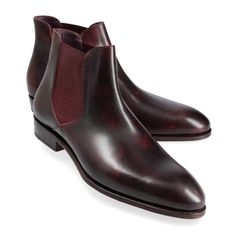 CHELSEA BOOTS IN BURGUNDY MUSEUM Cordovan Shoes, Burgundy Boots, Leather Industry, Dark Burgundy, Exclusive Shoes, Chelsea Boots Men, Dress Shoes Womens, Leather Shoes Men, Goodyear Welt