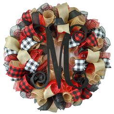 Buffalo Plaid Check Wreath - Front Door Outdoor Mesh Christmas Decor Red Black Burlap - Pink Door Wreaths Red Bow Christmas Tree, Bow Christmas Tree Topper, Burlap Centerpieces, Red Bow Christmas, Black Christmas Decorations, Bow Christmas Tree, Buffalo Plaid Decor, Christmas Tree Topper Bow, Tree Topper Bow