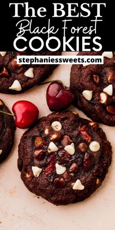 the best black forest cookies are made with chocolate, cherries and marshmallows