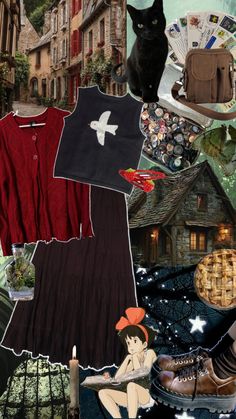 a collage with many different items including clothes, shoes and other things in it