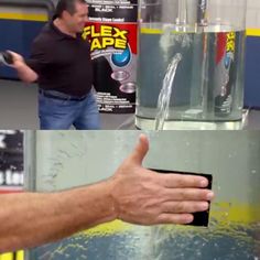 a man is giving the thumbs up to a water dispenser with his hand