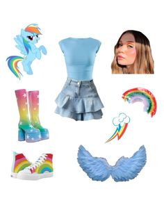 a fashion look from may 2012 featuring blue top, rainbow skirt and high - top sneakers